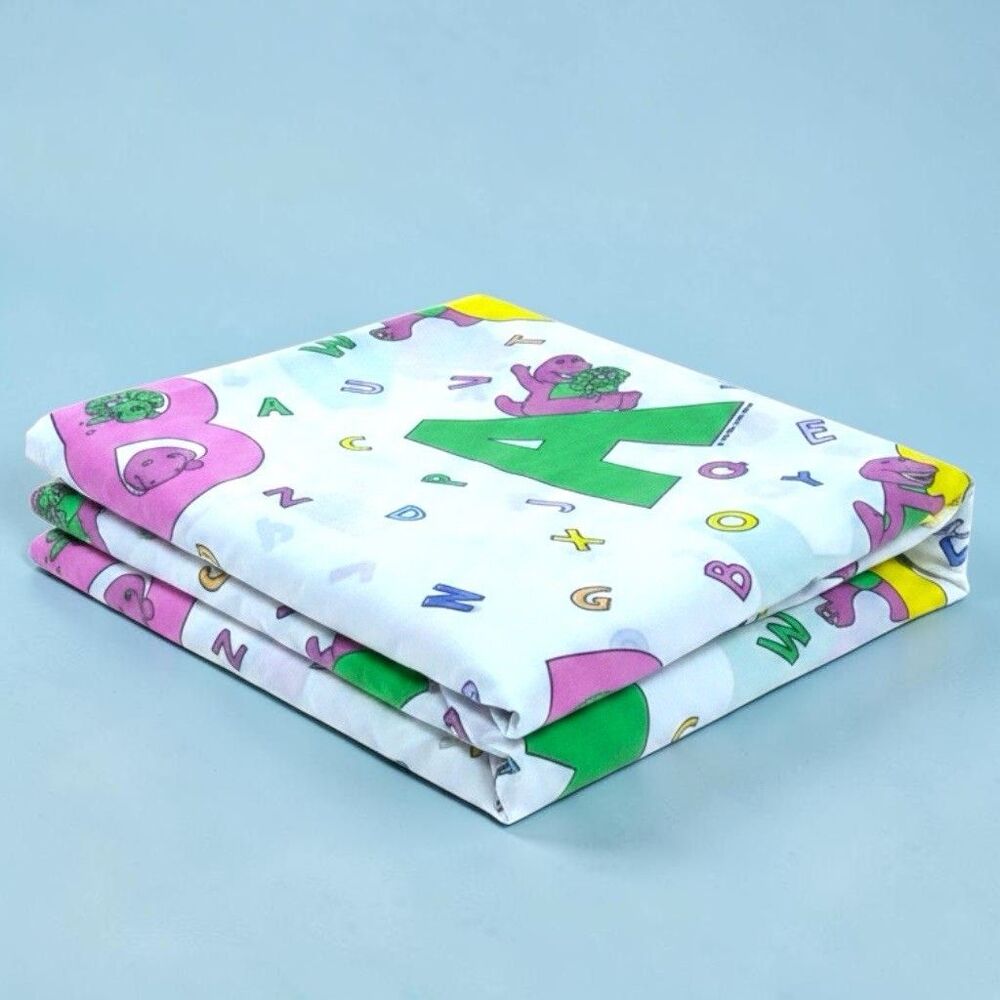 Vintage 1993 Barney Baby Bop Crib Sheet Alphabet Baby Dream USA Flat DIY Fabric